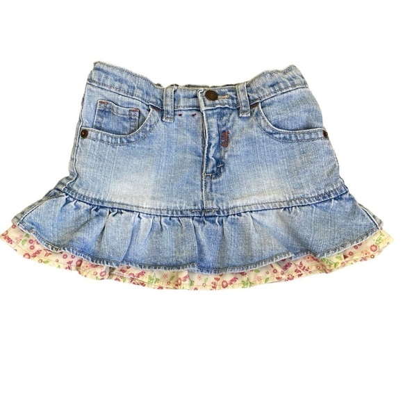 Levi's Ruffled Floral Denim Skirt w Built-in Shorts Toddler Girl's 2T - Picture 3 of 16